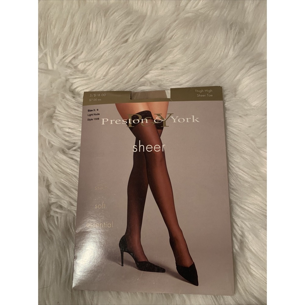 preston york vintage sheer thigh high sheer toe Size 3/4 light nude style 1928
